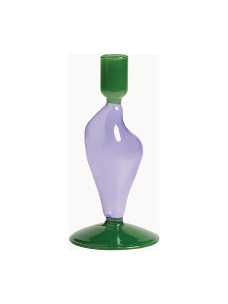 Candelabro de vidrio Flux, Vidrio, Lila, verde oscuro, Ø 8 x Al 17 cm