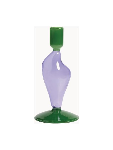 Świecznik ze szkła Flux, Szkło, Lila, ciemny zielony, Ø 8 x W 17 cm