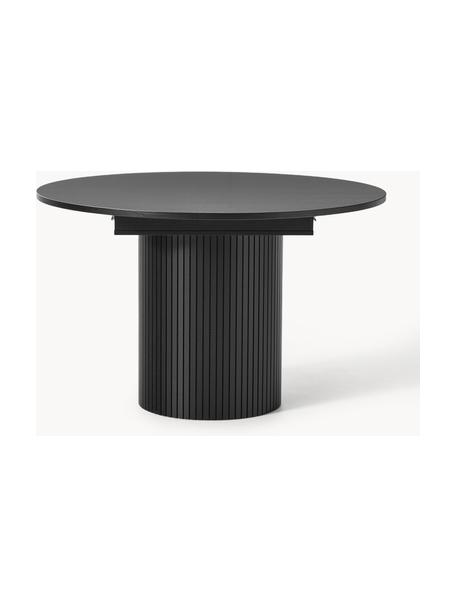 Mesa de comedor extensible acanalada Filo, 120 - 160 x 75 cm, Tablero: fibras de densidad media , Patas: tablero de fibras de dens, Estructura: madera de pino Este produ, Madera de roble lacada en negro, An 120/160 x F 120 cm