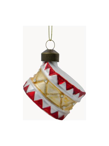 Handbemalte Weihnachtsbaumanhänger Tambur, 4 Stück, Glas, Rot, Weiß, Goldfarben, Ø 5 x H 5 cm