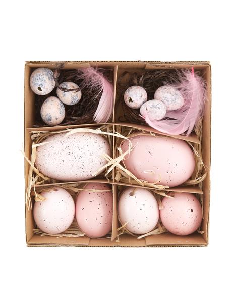 Decoratieve objectenset Blush, 12-delig, Echte eieren, Rozetinten, grijs, bruin, Set met verschillende formaten