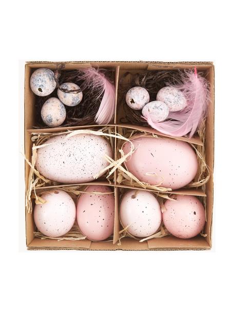 Komplet dekoracji Blush, 12 elem., Naturalne jajka, Odcienie różowego, szary, brązowy, Komplet z różnymi rozmiarami