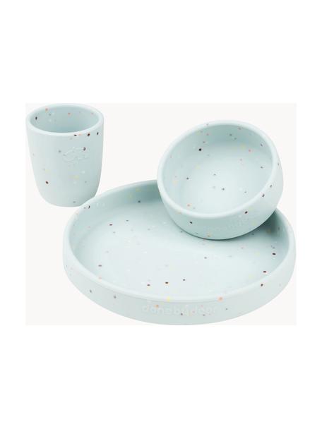 Vaisselle pour enfants Confetti, 3 élém., 100 % silicone, Bleu ciel, Lot de différentes tailles