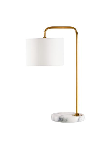 Tafellamp Montreal met marmeren voet, Lampenkap: textiel, Lampvoet: marmer, Frame: gegalvaniseerd metaal, Wit, goudkleurig, B 32 x H 49 cm
