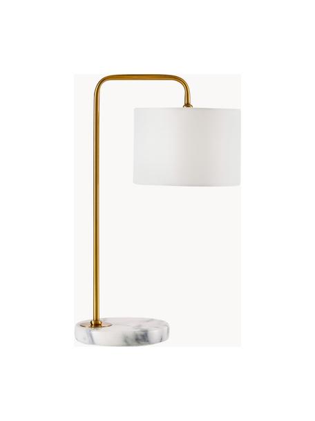 Lampada da tavolo con base in marmo Montreal, Paralume: tessuto, Base della lampada: marmo, Struttura: metallo zincato, Bianco, dorato, Larg. 32 x Alt. 49 cm