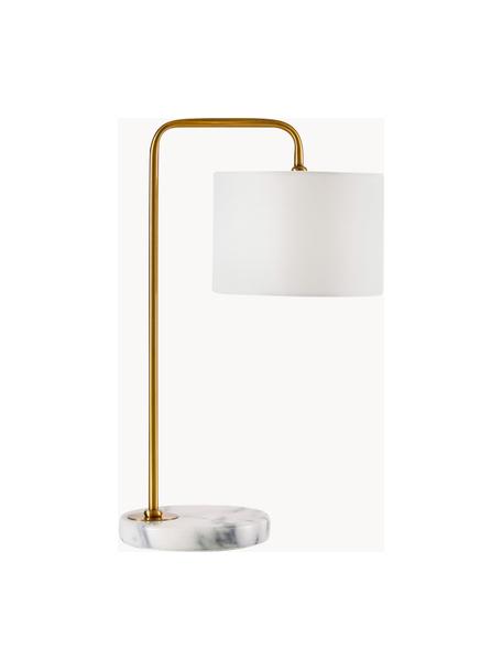 Tafellamp Montreal met marmeren voet, Lampenkap: textiel, Lampvoet: marmer, Frame: gegalvaniseerd metaal, Wit, goudkleurig, B 32 x H 49 cm