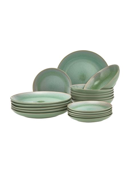 Set 18 piatti in porcellana con sfumature verdi per 6 persone Samoa, Porcellana, Verde menta, Set in varie misure