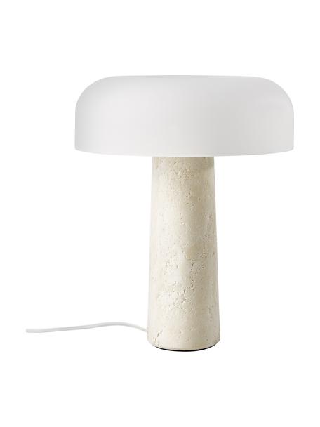 Lampa stołowa z trawertynową podstawą Carla, Beżowy trawertyn, biały, Ø 32 x W 39 cm