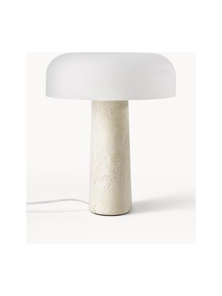 Lámpara de mesa de travertino Carla, Pantalla: vidrio, Cable: cubierto en tela, Blanco, travertino beige, Ø 32 x Al 39 cm