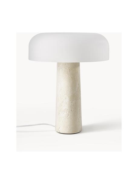 Stolní lampa s travertinovou podstavou Carla, Bílá, béžová, travertin, Ø 32 cm, V 39 cm