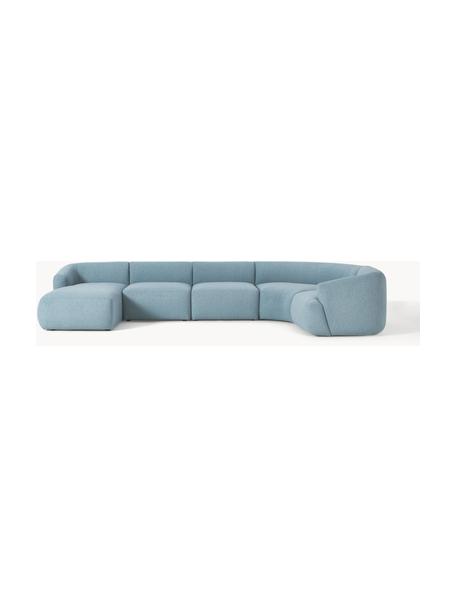 Canapé lounge modulable en bouclette Sofia, Bouclette bleue, larg. 404 x prof. 231 cm, méridienne à droite