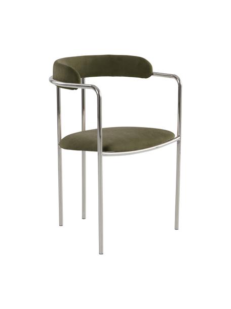 Krzesło tapicerowane Maryland, Tapicerka: 100% poliester Dzięki tka, Stelaż: metal malowany proszkowo, Zielona tkanina, odcienie srebrnego, S 54 x G 49 cm