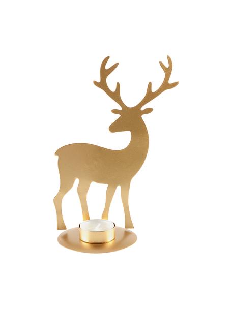 Bougeoir doré Deer, Métal, enduit, Couleur dorée, larg. 14 x haut. 21 cm