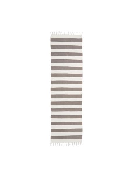 Gestreifter Baumwollläufer Blocker in Grau/Weiß, handgewebt, 100% Baumwolle, Grau, 70 x 250 cm
