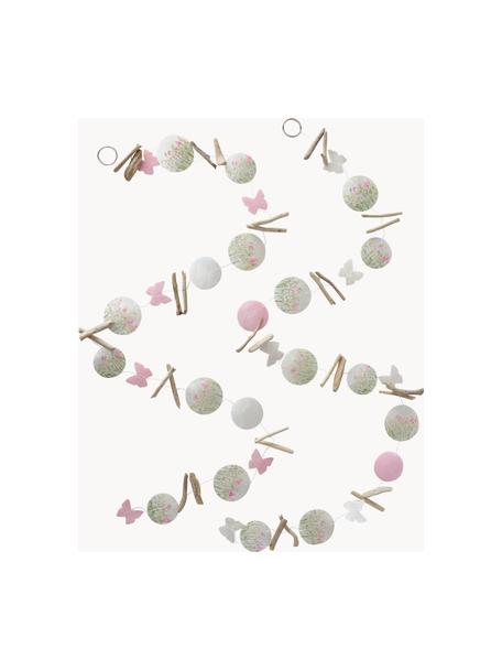 Handgemachtes Girlanden-Set Rosalie, 2er-Set, Capizmuscheln, bedruckt, Treibholz, Grün, Hellrosa, Weiß, Holz, Ø 7 x L 180 cm