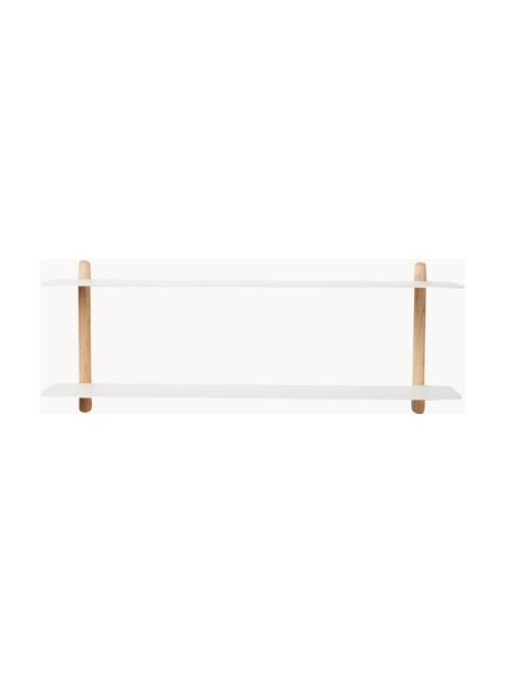 Estante de pared Nivo, Estantes: acero recubierto, Estructura: madera de roble, Madera de roble, blanco, An 64 x Al 25 cm