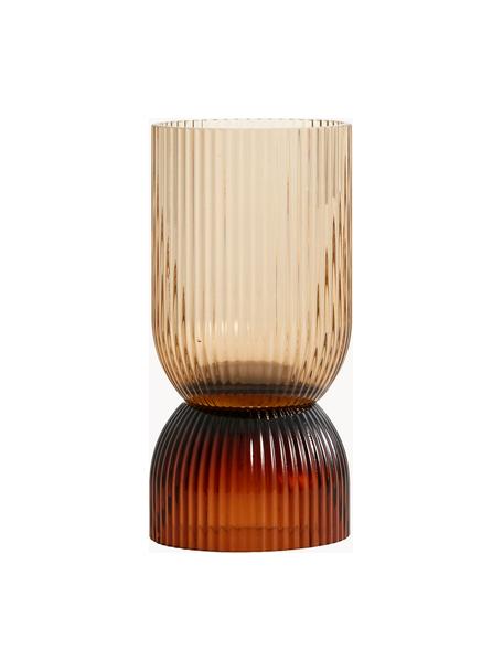 Vase artisanal avec une surface nervurée Riva, Verre, Tons bruns, Ø 9 x haut. 19 cm