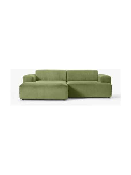 Canapé d'angle 3 places en velours côtelé Melva, Velours côtelé vert olive, larg. 238 x prof. 143 cm, méridienne à gauche