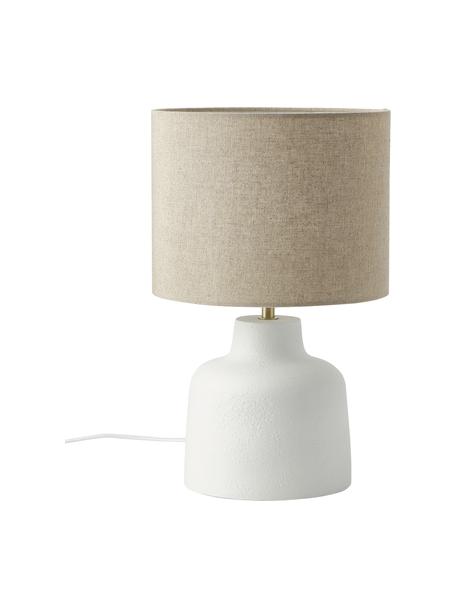Lampada moderna da tavolo con base in cemento Ike, Paralume: 100% lino, Base della lampada: cemento, Bianco, beige, Ø 28 x Alt. 45 cm