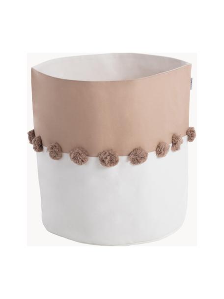 Panier de rangement avec pompons Seashell, 100 % coton, Blanc, rose, Ø 37 x haut. 40 cm