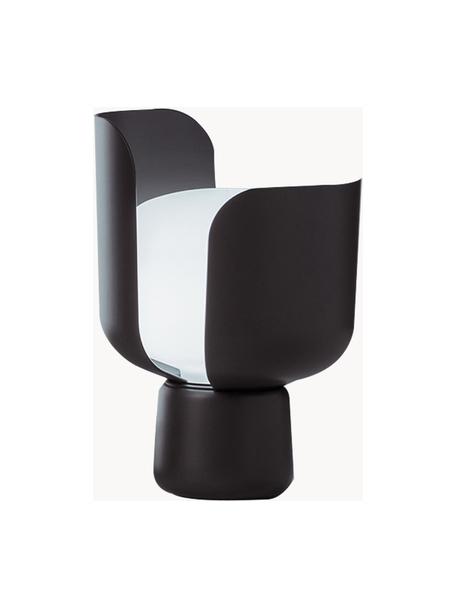 Lámpara de mesa artesanal pequeña Blom, Pantalla: plástico, Estructura: metal recubierto, Cable: plástico, Blanco, gris antracita, Ø 15 x Al 24 cm