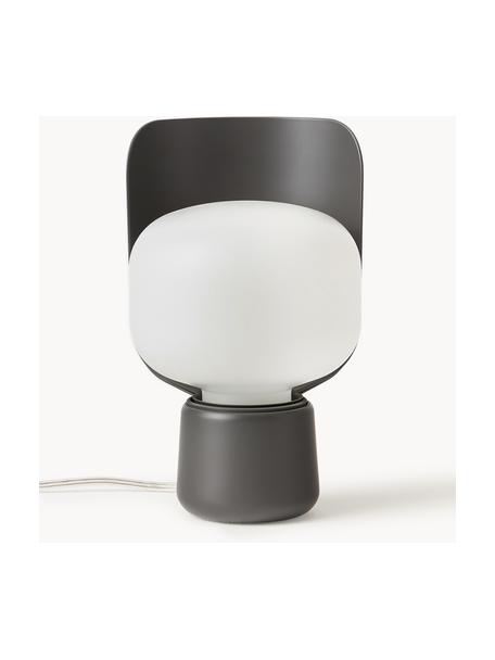 Lámpara de mesa artesanal pequeña Blom, Pantalla: plástico, Estructura: metal recubierto, Cable: plástico, Blanco, gris antracita, Ø 15 x Al 24 cm