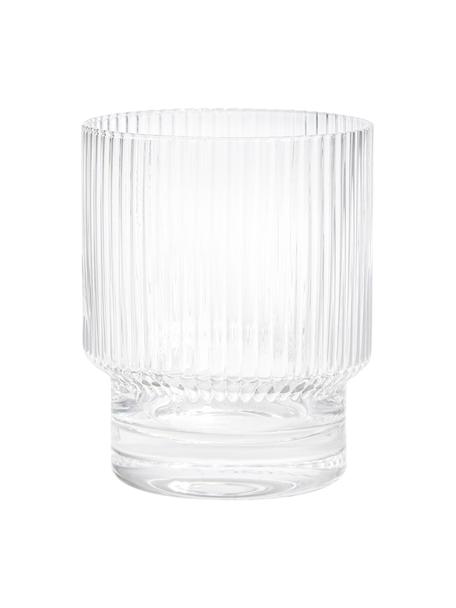 Ručne vyrobený pohár na vodu s drážkovaným reliéfom Minna, 4 ks, Fúkané sklo, Priehľadná, Ø 8 x V 10 cm, 300 ml