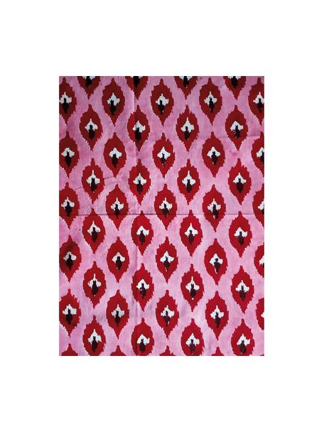 Handbeschilderde katoenen tafelkleed Atahan, 100% katoen, Roze, wijnrood, zwart, wit, 4-6 personen (B 150 x L 250 cm)