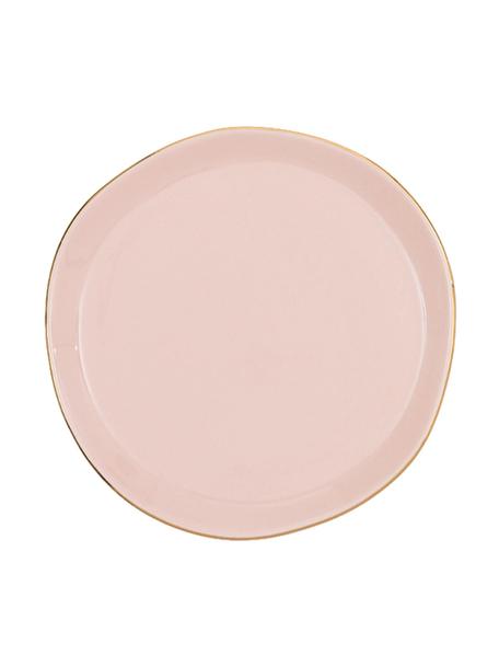 Piattino per pane rosa con bordo dorato Good Morning, Ø17 cm, Gres, Rosa, dorato, Ø 17 cm