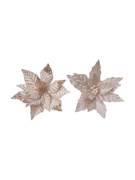 Adornos navideños Poinsettia, 2 uds., Poliéster, Rosa, Ø 30 x Al 4 cm