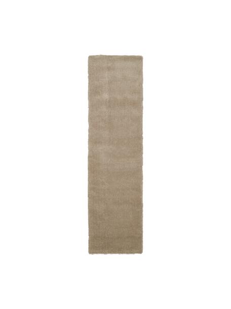 Pluizige hoogpolige loper Leighton in beige, Onderzijde: 70% polyester, 30% katoen, Beige-bruin, B 80 x L 300 cm