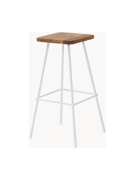Taburete alto Barni, Asiento: madera de roble aceitada, Estructura: acero con pintura en polv, Blanco, roble, An 30 x Al 70 cm