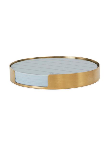 Onderzettersset Oka, 7-delig, Houder: gepoedercoat metaal, Onderzetter: silicone, Messingkleurig, blauw, Ø 9 x H 1 cm