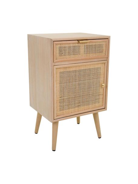 Comodino in legno Cayetana, Maniglie: metallo, Piedini: legno di bambù verniciato, Legno chiaro, Larg. 42 x Alt. 71 cm
