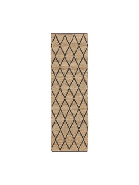 Alfombra corredor artesanal de yute Atta, 100% yute, Marrón, negro, An 80 x L 250 cm