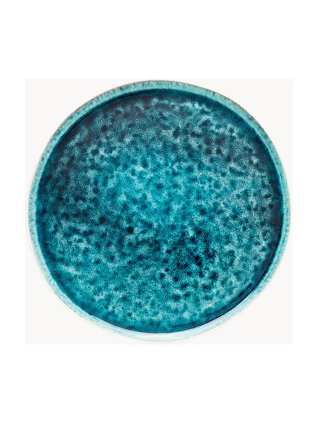 Ručně vyrobené mělké talíře Mustique, 4 ks, Glazovaná kamenina, Tyrkysová, tmavě modrá, Ø 27 cm