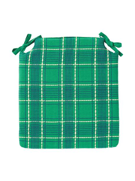 Geruit katoenen zitkussen Orla met borduursel, 100% katoen, Groen, B 40 x L 37 cm