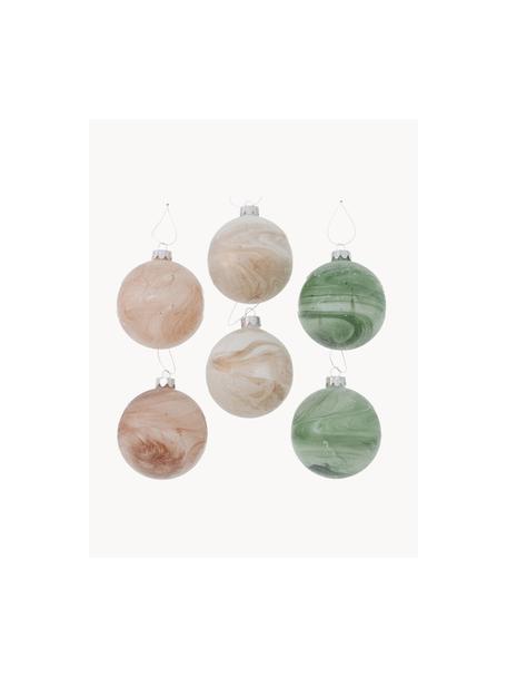 Boules de Noël Fjella, 12 élém., Verre, laqué, Tons beiges et verts, Ø 8 x haut. 8 cm