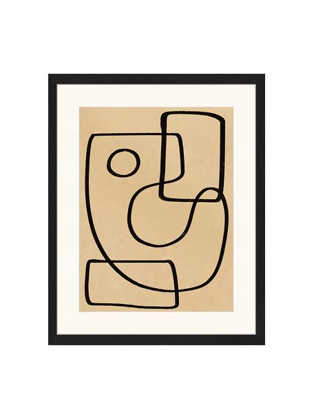 Gerahmter Digitaldruck Organic Charcol Abstract, Bild: Digitaldruck auf Papier, , Rahmen: Holz, lackiert, Front: Plexiglas, Schwarz, Dunkelbeige, B 43 x H 53 cm
