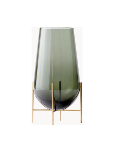 Vaso da terra in vetro soffiato Echasse, Struttura: ottone, Vaso: vetro soffiato, Verde, dorato, Ø 22 x Alt. 44 cm