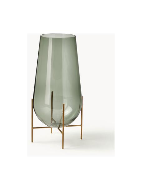 Vaso da terra in vetro soffiato Echasse, alt. 44 cm, Struttura: ottone, Vaso: vetro soffiato, Verde, dorato, Ø 22 x Alt. 44 cm