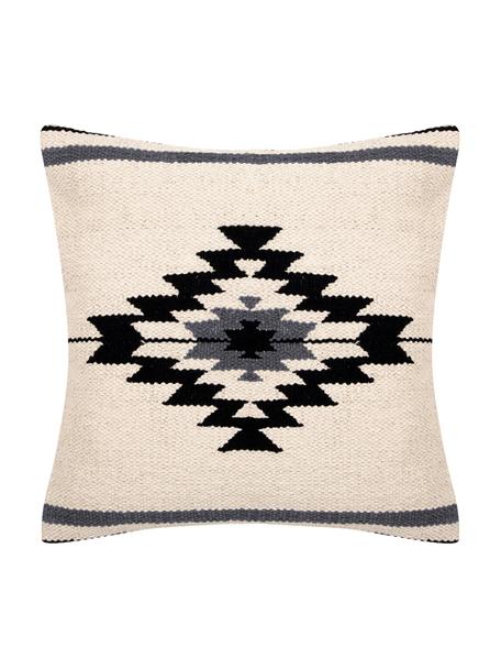 Geweven kussenhoes Toluca in ethno stijl, 100% katoen, Zwart, beige, B 45 x L 45 cm