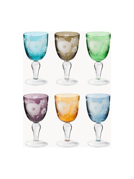 6 bicchieri a calice acqua vino bibita multicolore in vetro mod. Grace  (rosso, arancione, giallo, azzurro, verde, viola)