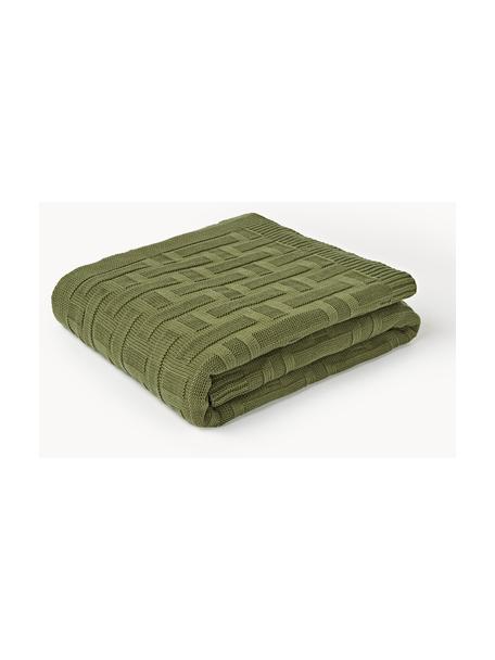 Gebreide katoenen plaid Gwen, 100% katoen, Olijfgroen, B 130 x H 170 cm
