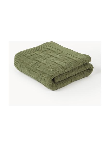 Couverture en coton tricoté Gwen, 100% coton, Vert olive, larg. 130 x long. 170 cm