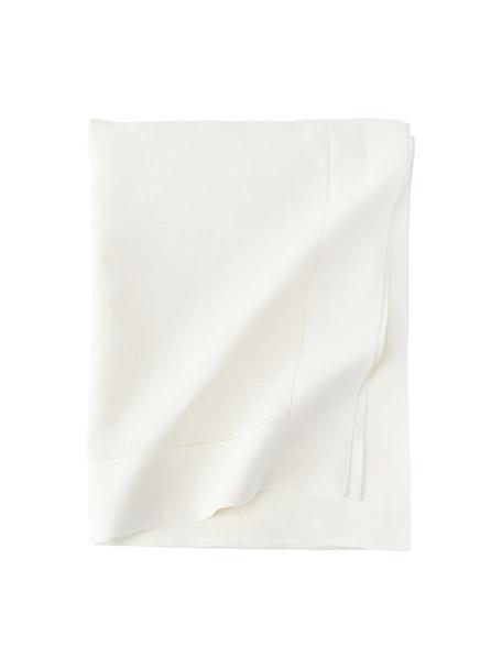 Tovaglia in lino con orlo a giorno Alanta, Bianco crema, Per 4-6 persone  (Larg. 130 x Lung. 170 cm)