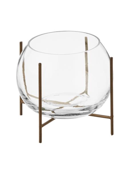 Vaso a sfera con struttura in metallo Ada, Struttura: metallo rivestito, Vaso: vetro, Ottonato, trasparente, Ø 8 x Alt. 11 cm
