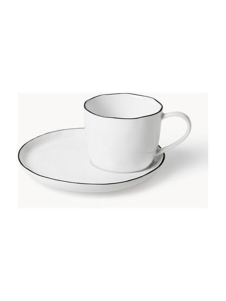 Taza de café con platito artesanal de porcelana Salt, Porcelana, Blanco, Ø 8 x Al 7 cm, 150 ml