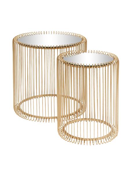 Súprava kovových pomocných stolíkov so sklenenou doskou Wire, 2 diely, Zlatá, Súprava s rôznymi veľkosťami