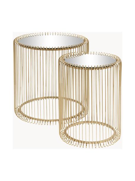 Set 2 tavolini da salotto con piano in vetro Wire, Piano d'appoggio: vetro specchiato, Struttura: metallo verniciato a polv, Dorato, Set in varie misure
